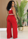 Summer Hot Girl Camisole Drawstring Patchwork Straight Pants Two-Piece Set