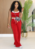 Summer Hot Girl Camisole Drawstring Patchwork Straight Pants Two-Piece Set