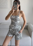 Retro Style Flower Backless Suspender Sexy Jumpsuit For Women