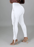Solid Color Stretch Skinny High Waist Tassel Trousers