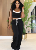 Summer Hot Girl Camisole Drawstring Patchwork Straight Pants Two-Piece Set