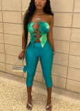 Sexy Print Strapless Sleeveless Two Pieces