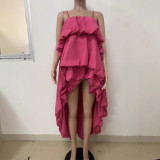 Solid Color Wave Sling Short Front and Long Back Loose Sling Irregular Cake Dress