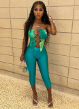 Sexy Print Strapless Sleeveless Two Pieces