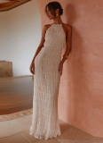 Sexy Open Back Pleated Fabric Breathable Lace Dress