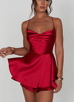 Sexy Slim Fit Backless Solid Color Suspender Dress Culotte