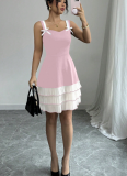 Fashionable Sling Contrast Color Multi-layer Cake Dress