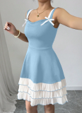Fashionable Sling Contrast Color Multi-layer Cake Dress