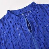 Blue Sexy See-through New Style Ripped Tight Zipper Bodysuit