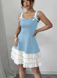 Fashionable Sling Contrast Color Multi-layer Cake Dress