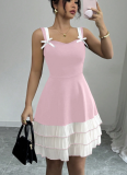 Fashionable Sling Contrast Color Multi-layer Cake Dress