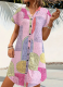 Popular Geometric Print Elegant V-neck Button-down Dress