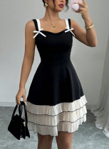 Fashionable Sling Contrast Color Multi-layer Cake Dress