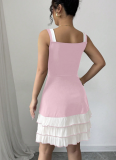 Fashionable Sling Contrast Color Multi-layer Cake Dress