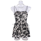 Sexy Ultra-thin See-through Elastic Suspender Mesh Flocking Backless Strap Dress