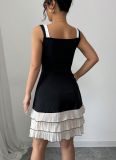 Fashionable Sling Contrast Color Multi-layer Cake Dress