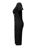 Sexy Solid Color Buckle Slit O Neck Wrapped Skirt Dresses