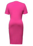 Sexy Solid Color Buckle Slit O Neck Wrapped Skirt Dresses