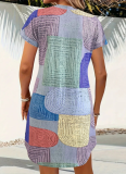 Popular Geometric Print Elegant V-neck Button-down Dress