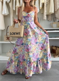 Fashion New Style Printed V-neck Ladies Suspender Dress