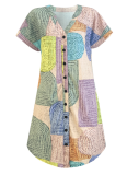 Popular Geometric Print Elegant V-neck Button-down Dress