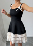 Fashionable Sling Contrast Color Multi-layer Cake Dress