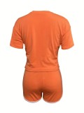 Casual Digital Contrast V Neck Short Sleeve Two Pieces