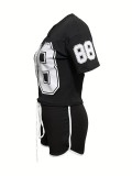 Casual Digital Contrast V Neck Short Sleeve Two Pieces