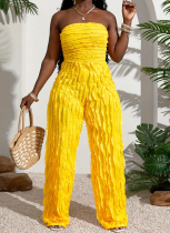 Sexy Tube Top Mesh Wavy Ruffle Loose Wide-leg Jumpsuit