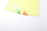 Fashionable Contrast Color Flower Print Halter Neck Slim Fit Hip Long Dress