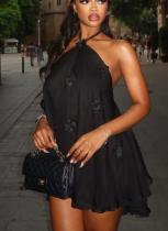 Sexy 3D Flower Halter Neck Chiffon Mini Dress