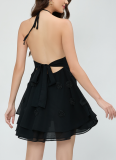 Sexy 3D Flower Halter Neck Chiffon Mini Dress