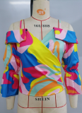 Women's Fashion Printed Suspender Lapel Top