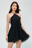 Sexy 3D Flower Halter Neck Chiffon Mini Dress