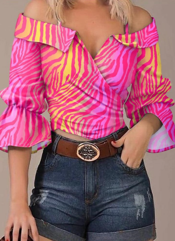 Women's Fashion Printed Suspender Lapel Top