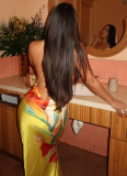 Fashionable Contrast Color Flower Print Halter Neck Slim Fit Hip Long Dress