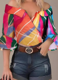 Women's Fashion Printed Suspender Lapel Top