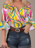 Women's Fashion Printed Suspender Lapel Top