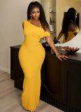 Sexy One-step Skirt Backless Halter Neck Solid Color Slit Long Dress