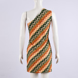 Autumn New Slim Fit Yarn-dyed Oblique Collar Stretch Dress