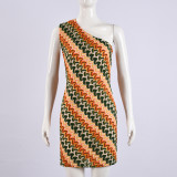 Autumn New Slim Fit Yarn-dyed Oblique Collar Stretch Dress