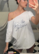 Fashionable Letter Print Off-shoulder Short-sleeved Loose T-shirt Top