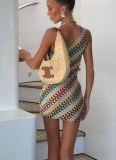 Autumn New Slim Fit Yarn-dyed Oblique Collar Stretch Dress