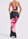 Fashion Tube Top Printed Vest Slim Hip Skirt Suit