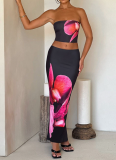 Fashion Tube Top Printed Vest Slim Hip Skirt Suit