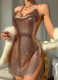 Sexy V-neck Halter Neck Backless Metal Sequined Slit Dress