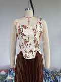 Fashion Printed Waist Vest High Waist Half-Length Pleated Skirt Two-piece Set