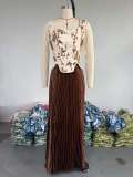 Fashion Printed Waist Vest High Waist Half-Length Pleated Skirt Two-piece Set