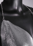 Sexy V-neck Halter Neck Backless Metal Sequined Slit Dress