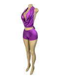 Sexy Solid Color Backless Strap Design Halter Sleeveless Two Pieces